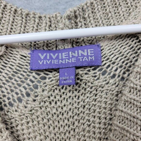 Vivienne Tam Sweater Womens Large Crewneck Beige Crochet Knit Coastal Shimmer - Picture 7 of 12